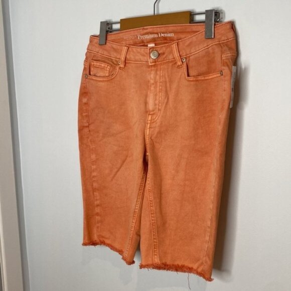 Addition Elle Women Salmon/Orange Vintage Wear Denim Biker Short size 10 - Picture 2 of 10